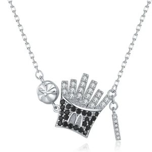 White Rhodium gold necklace with Diamond French fries